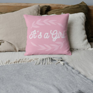 Pastel Pink leaves  - It's a Girl      Cushion