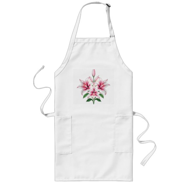 Pastel Pink Lilies with Art Deco Style Long Apron (Front)