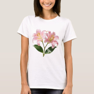 Pastel Pink Lily Botanical Print T-Shirt