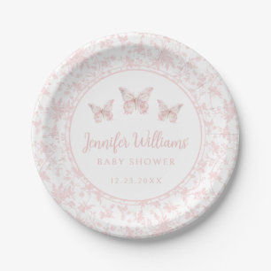 Pastel pink little butterfly baby girl shower paper plate