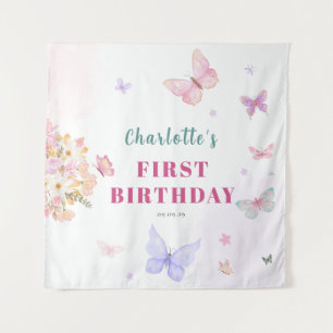 Pastel pink little butterfly birthday backdrop  tapestry
