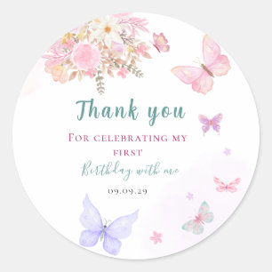 Pastel pink little butterfly birthday classic round sticker
