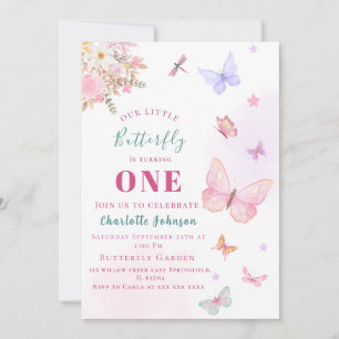 Pastel pink little butterfly birthday invitation