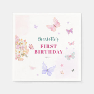 Pastel pink little butterfly birthday napkin