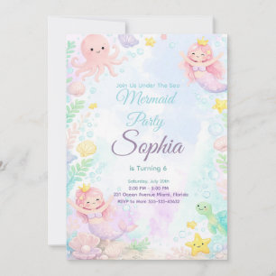 Pastel Pink Mermaid Birthday Invitation Editable