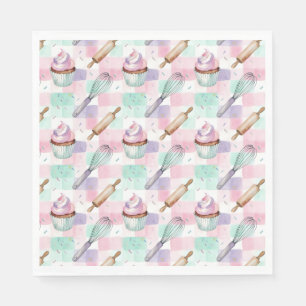 Pastel Pink & Mint Cupcake Baking Pattern Napkin