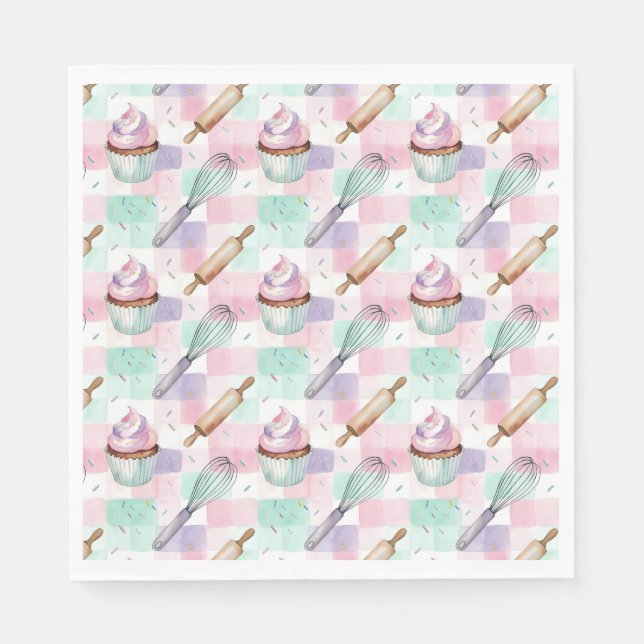 Pastel Pink & Mint Cupcake Baking Pattern Napkin (Front)