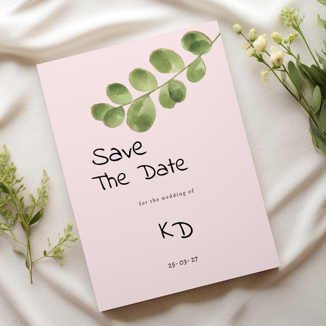 Pastel pink mint eucalyptus leaf Save The Date Invitation (Pastel pink mint eucalyptus leaf Save The Date)