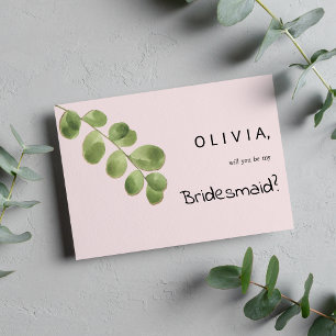 Pastel pink mint gold eucalyptus leaf Bridesmaid Invitation