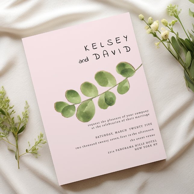 Pastel pink mint gold eucalyptus leaf wedding invitation (Pastel pink mint gold eucalyptus leaf wedding )