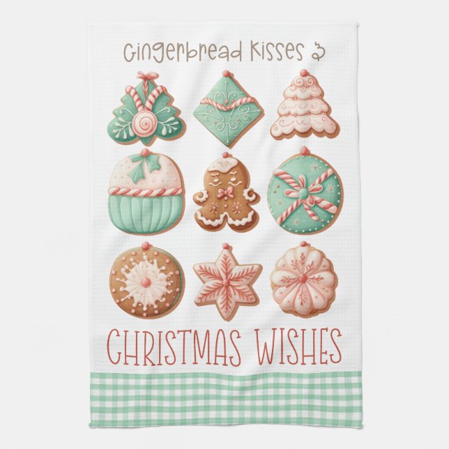 Pastel Pink Mint Green Gingerbread Sugar Cookies Tea Towel (Vertical)