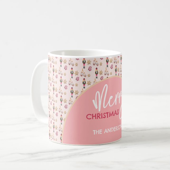 Pastel Pink Modern Christmas Pattern Coffee Mug (Front Left)