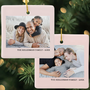 Pastel Pink Modern Family Photo Ceramic Ornament