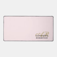 Pastel Pink Monogram Gold Black Stylish Minimalist