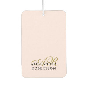 Pastel Pink Monogram Minimalist Gold Black Stylish Car Air Freshener