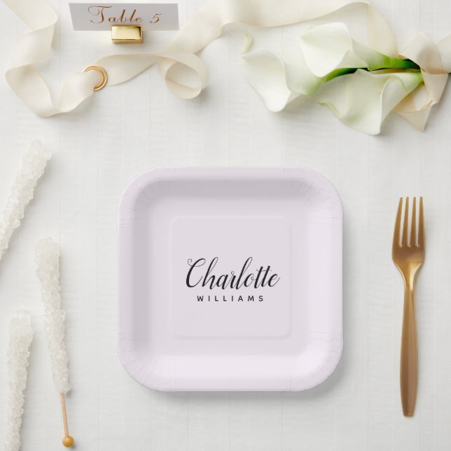 Pastel Pink Monogram Paper Plate (Wedding)