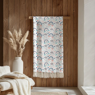 Pastel Pink Navy Blanket Elegant Boho Cosy Gift