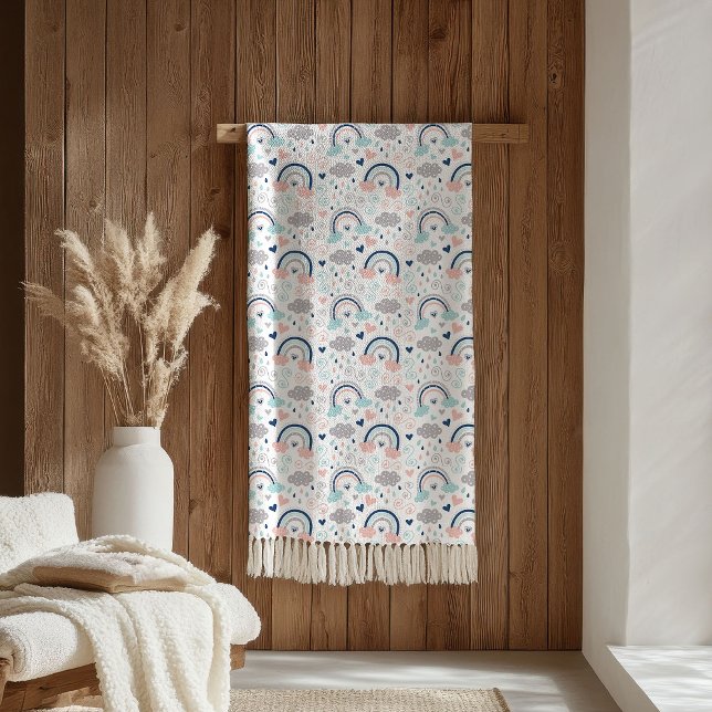 Pastel Pink Navy Blanket Elegant Boho Cosy Gift (Pastel Pink Navy Blanket Elegant Boho Cozy Gift)