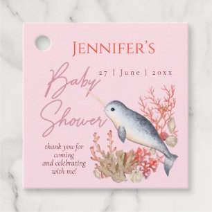 Pastel Pink ocean Narwhal seashells Baby Shower Favour Tags