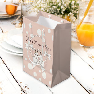 Pastel Pink Off-White Ribbon and Cute Twin Bunny Medium Gift Bag