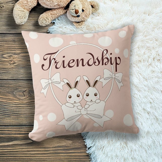 Pastel Pink Off-White Ribbon Twin Bunny Girls Kids Cushion (Creator Uploaded)