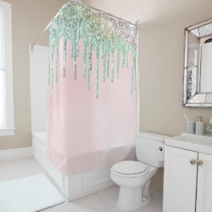 *~* Pastel Pink Ombre Mint Coral Drip AP7 Shower Curtain