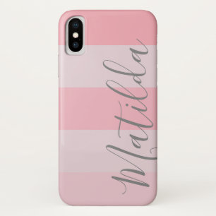 Pastel Pink Ombre Stripe Personalised Name iPhone X Case