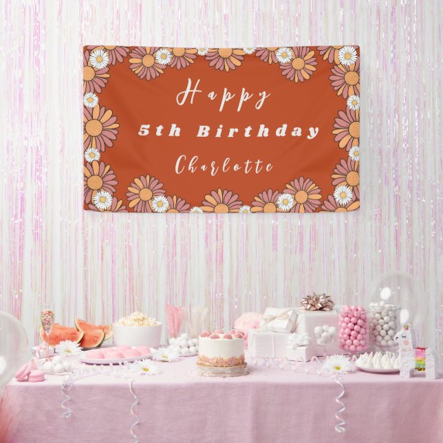 Pastel Pink & Orange Daisy floral Pattern  Banner (Party)