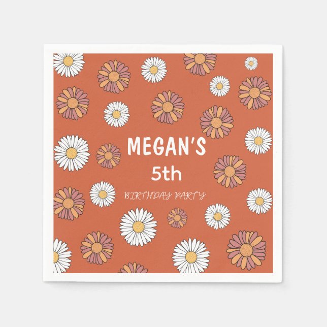 Pastel Pink & Orange Daisy floral Pattern Napkin (Front)