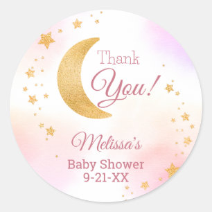 Pastel Pink Over the Moon Thank You Baby Shower Classic Round Sticker