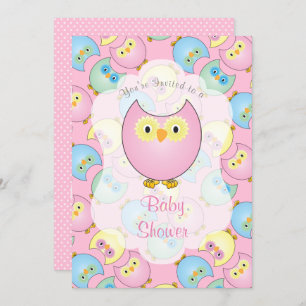 Pastel Pink Owl Baby Shower Invitation