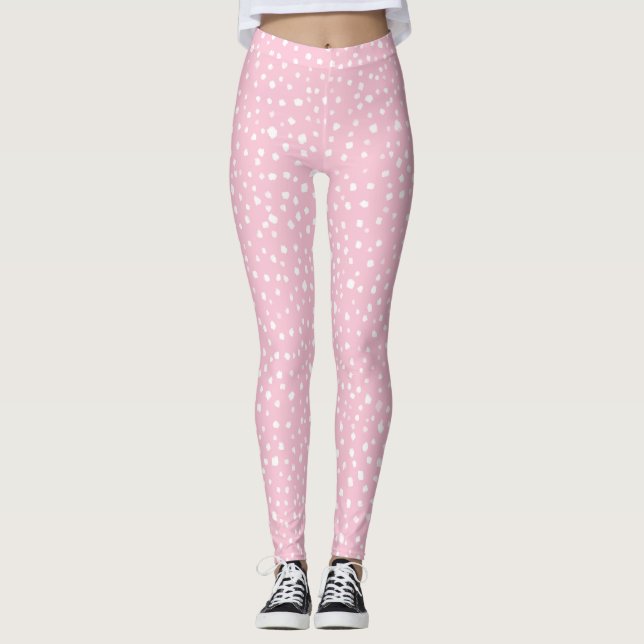 Pastel Pink Painted Smudgy Dots Pattern Leggings (Front)