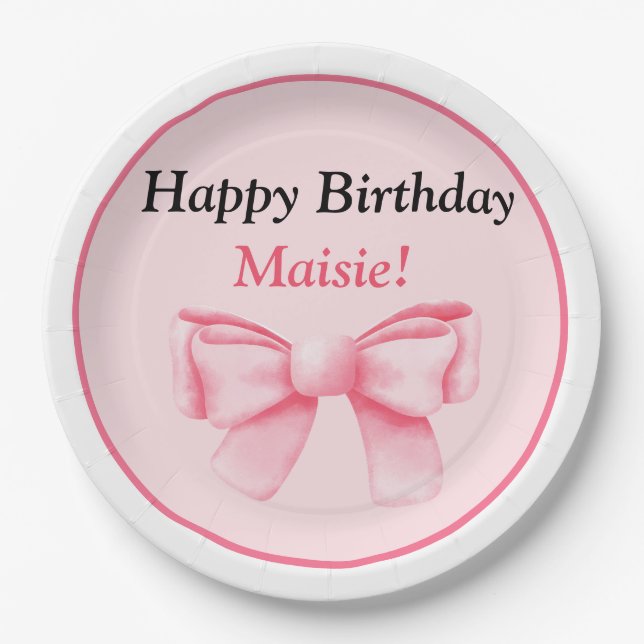 pastel pink paper plate with bow (Front)