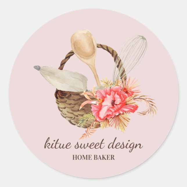 Pastel Pink Pastry Chef Bakery Classic Round Sticker (Front)