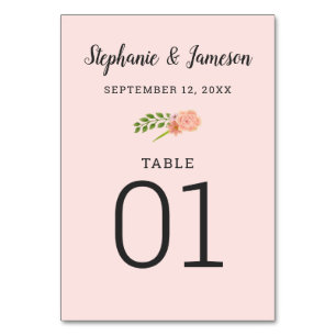Pastel Pink & Peach Hibiscus Numbered Table Card
