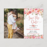 Pastel Pink Peach Rose Floral Photo Save the Date