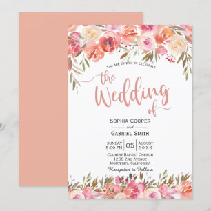 Pastel Pink Peach Rose Floral Wedding Invitation