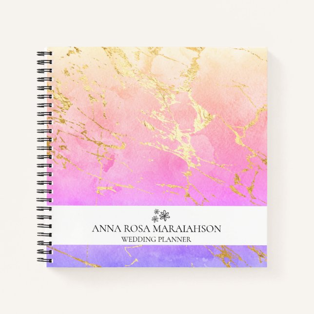 *~* Pastel Pink Peach Wedding Business Gold AP3  Notebook (Front)