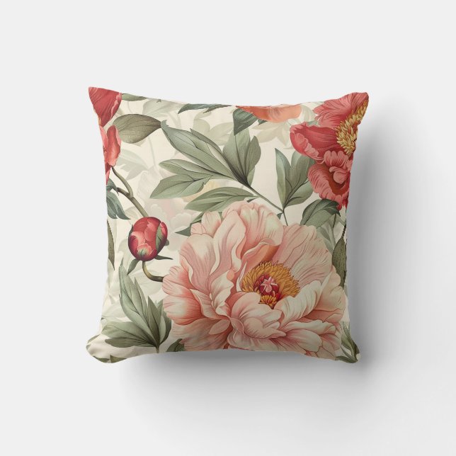 Pastel Pink peony flower blossom with petals Cushion (Front)
