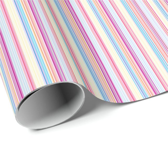 Pastel Pink Pinstriped Stripes Wrapping Paper (Roll Corner)
