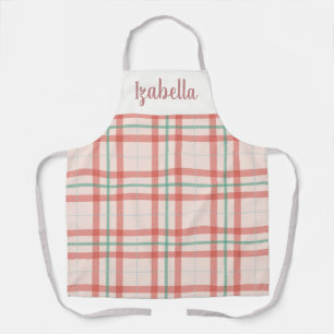 Pastel Pink Plaid Custom Name Kitchen Apron
