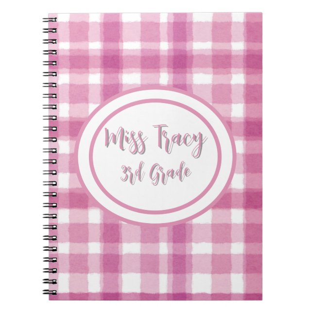 Pastel Pink Plaid Custom Notebook (Front)