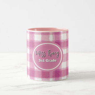 Pastel Pink Plaid Custom Two-Tone Coffee Mug