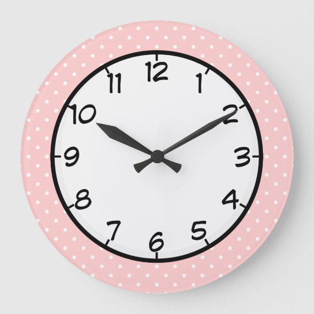 Pastel Pink Polka Dot Large Clock (Front)