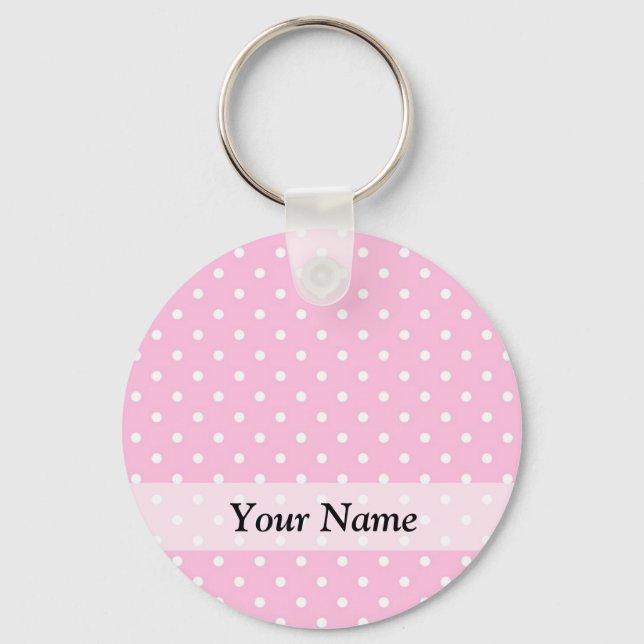 Pastel pink polka dot pattern key ring (Front)