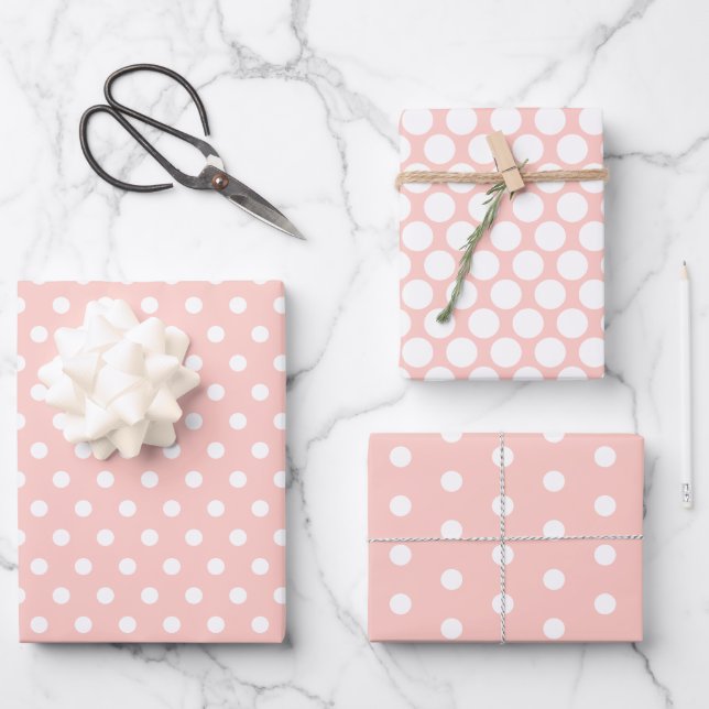 Pastel Pink Polka Dot Wrapping Paper Sheets (Front)
