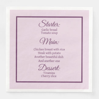 Pastel pink printed menu personalized napkin