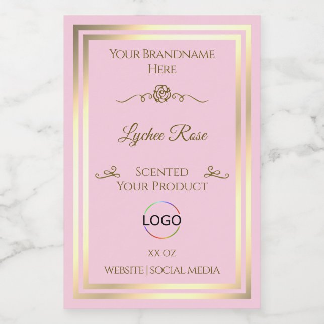 Pastel Pink Product Label with Gold Frame and Logo (Single Label)