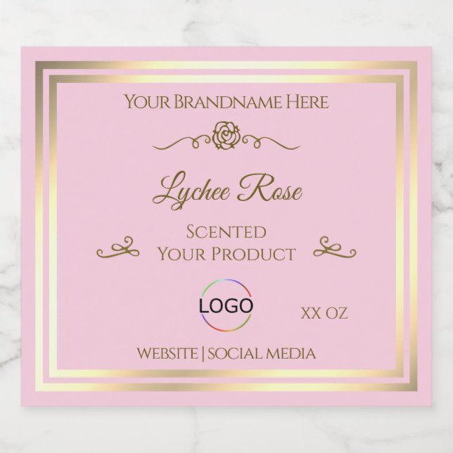 Pastel Pink Product Label with Gold Frame and Logo (Single Label)