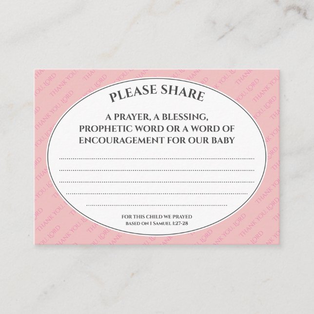 Pastel Pink PROPHETIC PRAYER For Baby Shower Enclosure Card (Front)